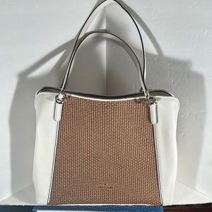 NWT kate spade basket weave & white leather shoulder handbag.